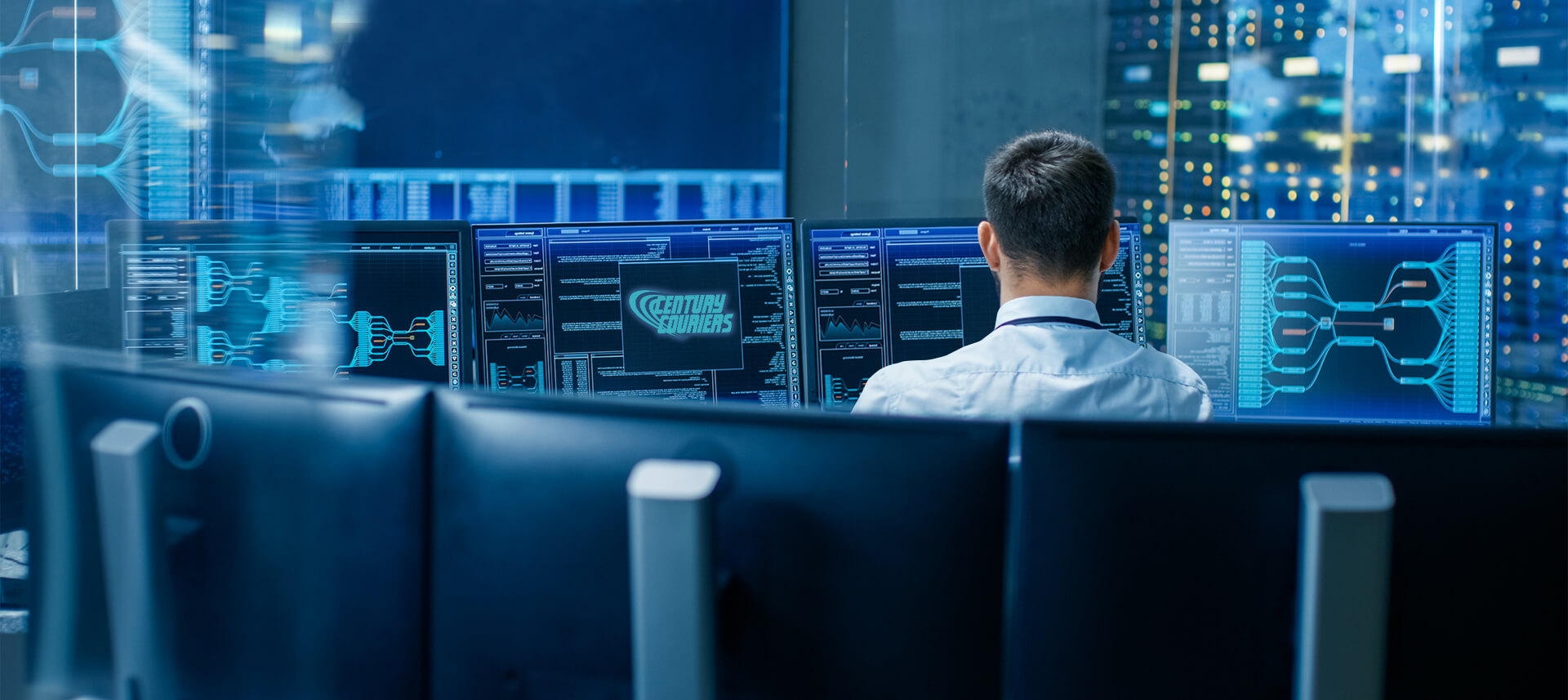 Technical team member observing monitors